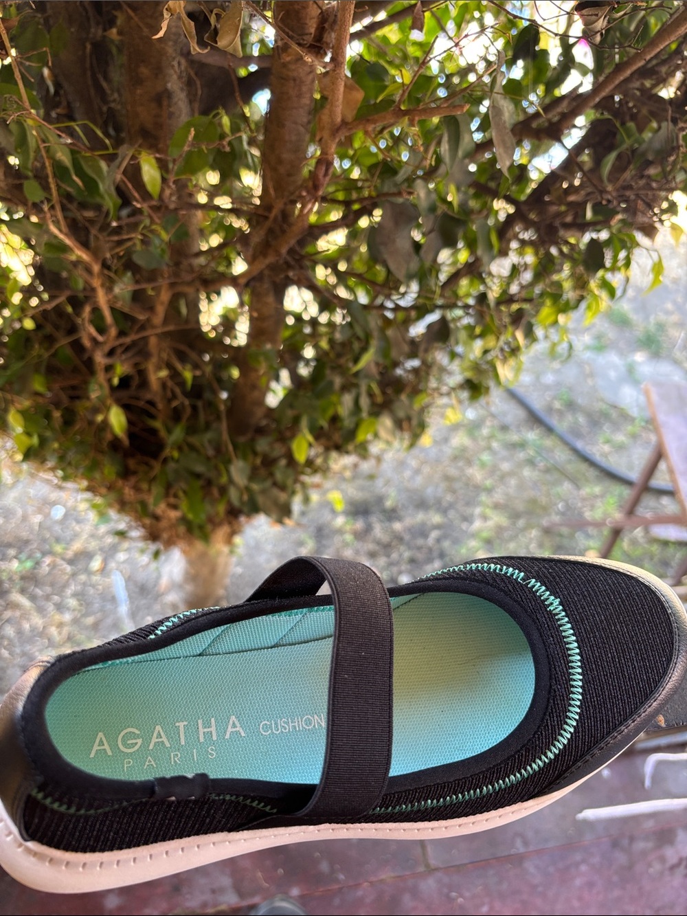 Women's Black Mary Jane Flat with Teal Insole